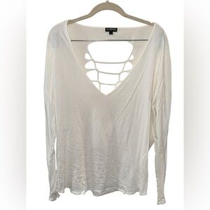 Express‎ White Lace-Up/Cut Out Back V-Neck Top
